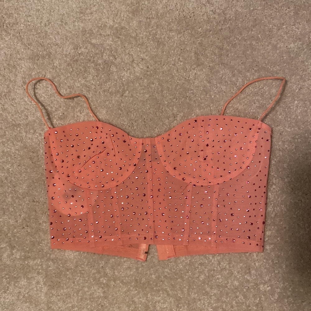 Sage & Paige Bedazzled Bustier Crop Top | Pink | Size L